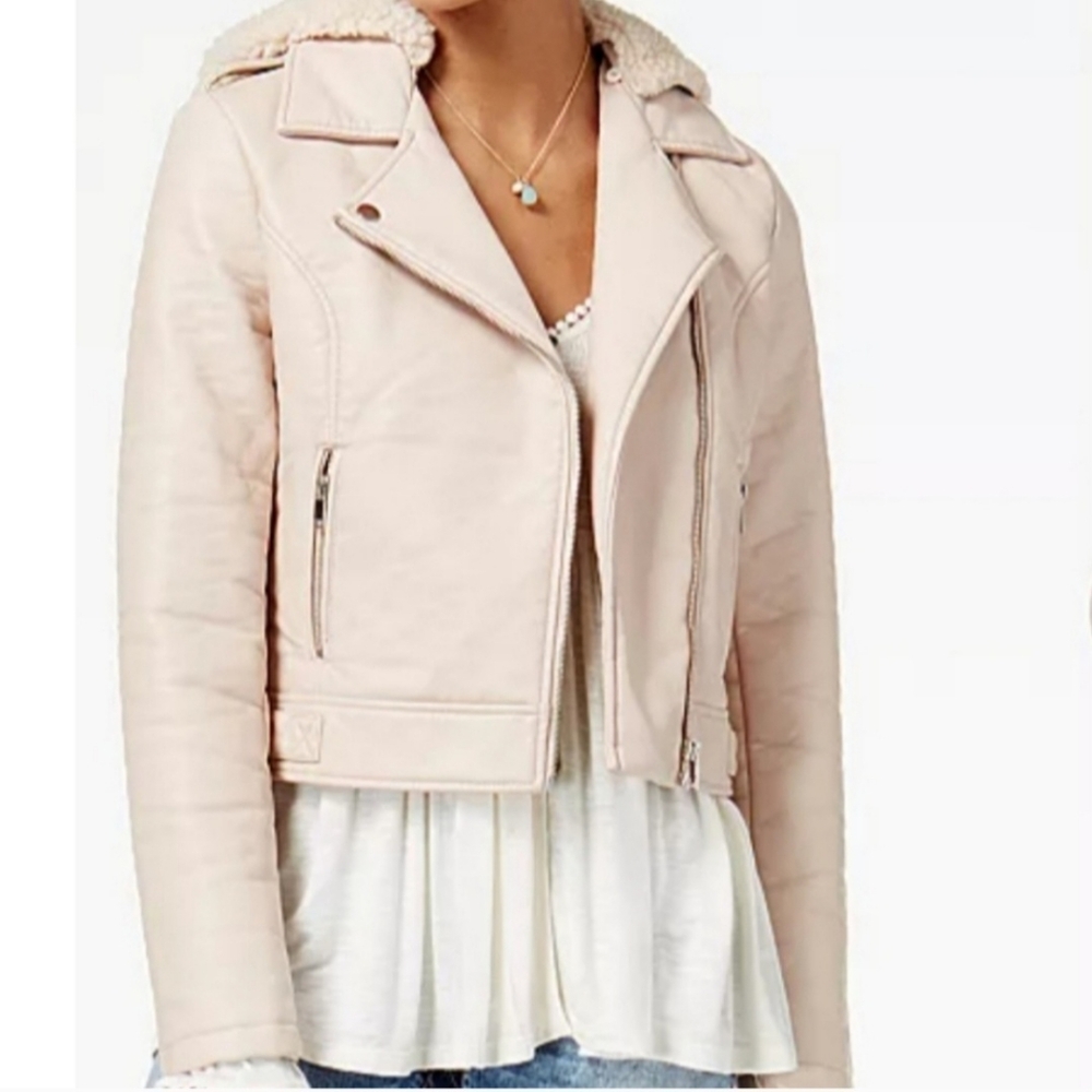 American Rag Faux Leather Moto Jacket in Pink Size Large NWT